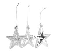 Kichvoe 18pcs 7cm Three-dimensional Hanging Star Christmas Tree Ornaments Silver Matte and Glitter Five-pointed Star Decorations for Holiday Home and Xmas Tree Decor
