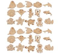 Kichvoe 200pcs Ocean Animals Wood Slice DIY Craft Set, Unfinished Synthetic Material Pieces Ready to Paint, Mixed Style Shapes for Decorating and Handwritten Tags