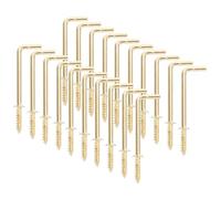 Kichvoe 20pcs L-Shaped Self Tapping Screw Hooks, 1.5 X 2.16 Inch Gold Carbon Steel Right Angle Nail Hangers for Wall Picture Hanging and Home Organization