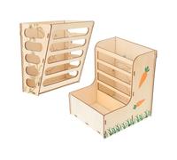 Kichvoe 2pcs 2-in-1 Bunny Feeder Set with Fixed Hay Rack and Slanted Food Bowl, Wear-resistant Wooden Rabbit Hay Feeder for Guinea Pigs and Small Pets Cage Accessories