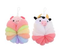 Kichvoe 2pcs Animal Bath Sponges Large Exfoliating Loofahs for Cute Pig Cow Designs Easy-Dry Shower Scrubbers for Fun Cartoon Bath Accessories