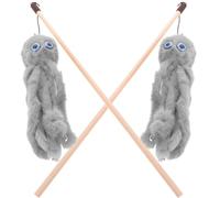 Kichvoe 2pcs Interactive Cat Wand with Plush Octopus Wooden Stick Kitten Teaser for Indoor Cats Fishing Pole Style for Pet Engagement