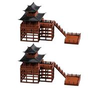 Kichvoe 2pcs Miniature Pagoda Figurines Dual-layer Design, Compact Plastic and Resin Stilt Houses, High Realism Mini Garden Decoration for Japanese Home and Office Decor
