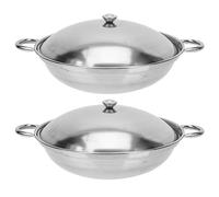 Kichvoe 2pcs Stainless Steel Cooking Pot Anti-Spill Household Hot Pot Cover Heat-Resistant Double Handles for Safe Use for Seafood and Stews
