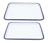 Kichvoe 2Pcs White Enamel Sheet Pan Ceramic Baking Pan Rectangular Roasting Tray Cookie Sheet Serving Dish Enamelware for Kitchen