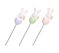 Kichvoe 3pcs Artificial Easter Egg Branches with Cartoon Bunny Decorations, Plastic Easter Picks in Green Pink Purple for DIY Bouquet, Spring Table Centerpiece and Party Floral Vase Filler