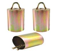Kichvoe 3pcs Hanging Iron Cowbells for Cattle and Sheep with Antirust Design and Antilost Function, Loud Sound for Farm Environments and Breeding, Golden Decorative Bells