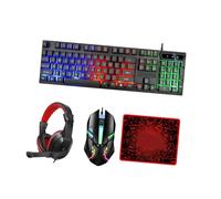 Kichvoe 4-in-1 Backlit 104 Keys Keyboard Mouse Combo PC Gaming Headset Large Mouse Pad Ergonomic Design Stitched Edges Avoid Damage Gaming Black
