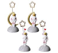 Kichvoe 4 Pcs Resin Astronaut Photo Card Holders with Wear Resistance and Sturdy Design, Practical Desk Ornaments for Office and Home Memo Display Random Color
