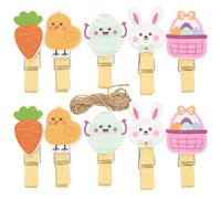 Kichvoe 40pcs Mini Wooden Bunny Easter Clothespins with Carrot Design, Small Photo Clips for Home Décor and Craft Projects, Natural Wood Mini Pins for Easter Decorations