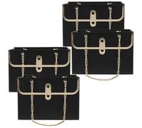 Kichvoe 4pcs Black Paper Handheld Bags with Metal Handles, Multi-functional Reusable Flower Wrapping Bags for Weddings and Diy, Rectangular Multipurpose Pouches