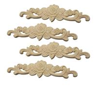 Kichvoe 4pcs Classical Wood Carved Onlay Appliques in Beige Rubber Wood Material for Home Decoration on Beds and Mirrors, Artistic Style Wooden Decals for Furniture and Door Accents