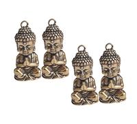 Kichvoe 4pcs Miniature Buddha Statue Keychain Vintage Charms Brass Craft Figurine Zen Home Decor