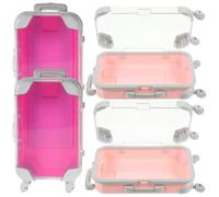 Kichvoe 4pcs Small Makeup Suitcase Portable Cosmetic Brush Holder Travel Makeup Storage Box with Plastic Material and Fashionable Pink Design for Professional Dressers