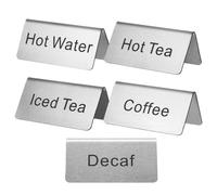 Kichvoe 5pcs Stainless Steel Table Tent Signs for Coffee, Tea, and Beverage Stations - 7.6×3.8×3.8cm Buffet Food Labels for Cafes, Parties, and Event Display