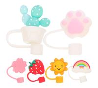Kichvoe 6 Pcs Silicone Straw Protectors Covers with Strawberry and Cloud Shapes Splashing Proof Lovely Straw Accessories for Outdoor Activity Sturdy