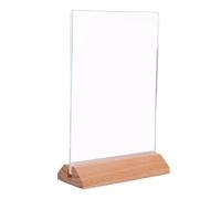 Kichvoe 6pcs Acrylic Sign Holder with Beech Wood Base, A4 Tabletop Display Stand, Double-sided Vertical Poster Holder for Menu and Price Tags, Plastic Paper Stand for Retail and Office Use