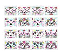 Kichvoe Adhesive Temporary Tattoos with Luminous Design 16 Sheets Fluorescent Halloween Face Body Sticker Friendly to Skin, Not Easy to Fall, for Day the Dead and Halloween Party