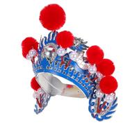 Kichvoe Beijing Opera Hat Chinese Ancient Peking Drama Headwear with Blue Base and Red Pom Pom, Traditional Stage Performance and Party Costume Accessory for Men and Women