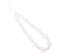 Kichvoe Butterfly Mobile Phone Pendant with White Pearl Beaded Strap, Versatile Design Plastic and Resin Material, Elegant Non-slip Phone or Handbag Wrist Strap for Stylish Decoration