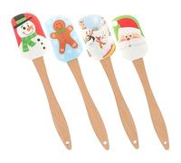 Kichvoe Cake Cream Scrapers 4pcs Christmas Silicone Spatula with Wood Handle Santa Claus Snowman Spatula Xmas Theme Cream Butter Spatulas Cake Mixing Scraper for Mixing Cooking Baking