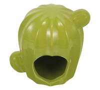 Kichvoe Ceramic Hamster Hideout Small Pet Cooling Nest in Light Green Cactus Shape Decorative Hamster House for Guinea Pigs and Dwarf