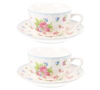 Kichvoe Ceramic Tea Cup and Saucer Set 2pcs with Country Rose Pattern, Multi-Function Coffee Mug for Afternoon Tea and Festival Party, Decorative Porcelain Cups for Home Kitchen