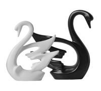Kichvoe Creative Black and White Ceramic Swan Lover Figurines, 1 Pair Nordic Minimalist Couple Sculpture, Decorative Ceramic Swan Statue for Home Décor and Table Centerpiece