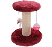 Kichvoe Double-layer Cat Scratching Post with Two Hanging Balls Wine Red Sisal Cat Climbing Tower Plush Kitten Scratcher for Indoor Use with Bell Wear-resistant Floor Scratching Pole