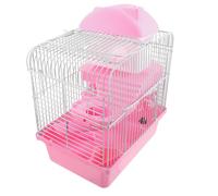 Kichvoe Double Layer Hamster Cage for Small Pets and Gerbils with Removable Tray and Play Area, Creative Pink Plastic and Wire Design Suitable for Home Use
