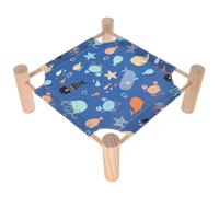 Kichvoe Elevated Bed for Hamster Blue Rectangular Natural Wood and Cloth Small Animal Sleeping Bed Safe Not Easy to Break for Rabbit Cage