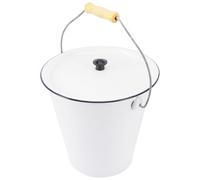 Kichvoe Enamel Ash Bucket with Wood Handle and Lid, 5.5l Multi-purpose Fireplace Ash Bucket and Branches, Weather-resistant Garden Incinerator for Praying and Traditional Sacrificing