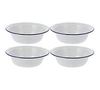 Kichvoe Enamel Basin 4pcs Enamel Bowl Enamel Mixing Bowl White Enamelware Bowl with Blue Rim 14cm Vintage Washing Basin for Fruit Salad Pasta Dinner Enamel Soup Basin