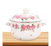 Kichvoe Flat Bottom Stockpot Soup Stew Pot 9.82x7.86x7.86in Enamel Multi-Functional Handle Design for Home Cooking