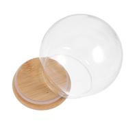 Kichvoe Glass Dome with Bamboo Base 10cm Globe Display Cloche Snow Globe Cover Dustproof Keepsake Display Case for Home Décor and DIY Flower Showcase