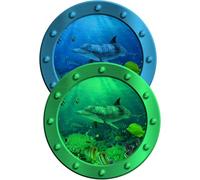 Kichvoe Glow-in-The-Dark Sea Animal Wall Stickers Porthole Decorative Decals 2pcs Blue Green Light ’ Room Wall Decor for Bedroom Nursery