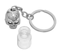 Kichvoe Gothic Skull Keychain with Glass Urn Container, Memorial Keepsake for Human Ashes or Cat Hair, Silver Zinc Alloy Material, Artistic Decorative Pendant for Remembrance and Loss