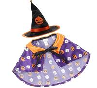 Kichvoe Halloween Cat Costume Set for Pets Featuring Pumpkin Pattern Satin Cloak and Adjustable Hat, Breathable and Cozy to Wear, for Party and Photo Taking