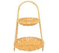 Kichvoe Handwoven Two-layer Woven Basket for Kitchen Fruits and Snacks, Pastoral Style Food Displaying Basket Multi-tier Storage for Home Dining and Refreshments