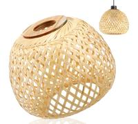 Kichvoe Indoor Hanging Woven Bamboo Lampshade Rustic Pendant Light Cover 6.1 Inch Soft Diffuser for Kitchens and Bars Ceiling Lamp Fixture Eye Protection