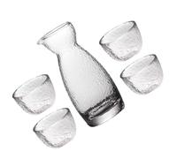 Kichvoe Japanese Style Hammered Texture Sake Cup Set with 1 Pot and 4 Glass Cups, Glassware for Serving Sake at Home Or Dining, Creative Japanese Wine Glass Kit