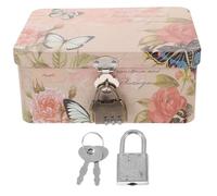 Kichvoe Lockable Desktop Tinplate Box with Decorative Rose Pattern, Multi-functional Desk Organizer for Candies and Small Presents, for Anniversary Or Banquet Storage