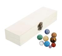 Kichvoe Natural Gemstone Solar System Nine Planets Set Wooden Stand, Mineral round Planet Figurines Educational Home Décor Collectible Desktop Ornaments