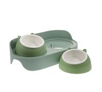 Kichvoe Non-slip Raised Cat Bowl Double Pet Feeder with Neck Protection, Green Half-moon Design Cat Food and Water Container for Daily Use