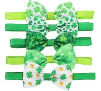 Kichvoe Pet Collars for Dogs and Cats with Green Clover Bow Tie St Patrick's Day 5pcs Adjustable Polyester Collars Lightweight for St Patrick's Day Party or Street