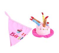 Kichvoe Pink Dog Birthday Hat and Bib Set for Party Use Made of Polyester Cotton, Functional Features Include Keeping Dog Clean and Dressing for Daily Life and Special Occasions