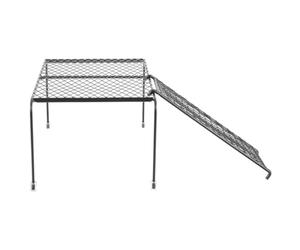 Kichvoe Rutin Chicken Coop Platform with Ladder, Hollow-out Iron Mesh Feeder Rack for Chicken Coop, Large Black Poultry Feeding and Watering Station for Farm and Backyard Use