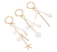 Kichvoe Sea Shell Keychain Set with Pearls and Key Ring Function Zinc Alloy and Plastic Material 3pcs Stylish Phone Charms Cute Summer Beach for Daily Life and Backpack Accessories