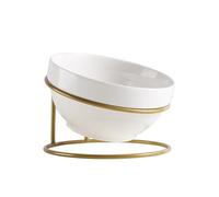 Kichvoe Slanted Ceramic Pet Food Bowl with Iron Stand, Elevated Cat and Dog Feeder Bowl, Protective Neck Support Raised Feeding Dish for Cats and Small Dogs Random Style