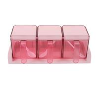Kichvoe Square Plastic Seasoning Box 3-compartment Pink Spice Jar with Lid for Kitchen Storage and Travel Home Use